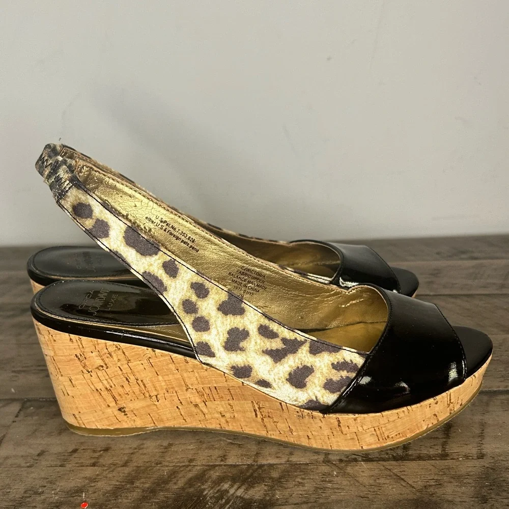Circa Joan & David Patent and Leopard Slingback Wedge